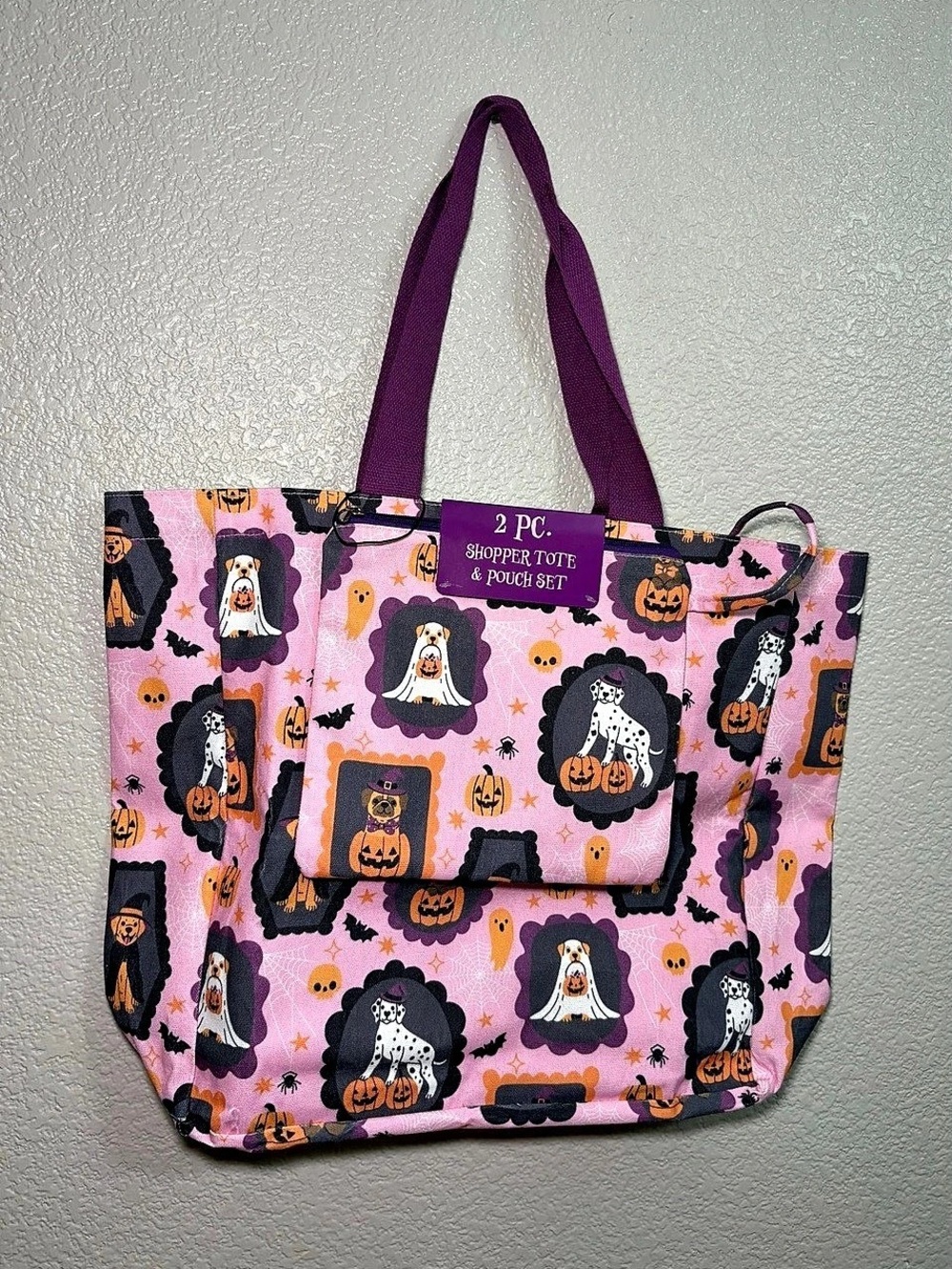 🎃 EDS Los Angeles 2 Piece Shopper Tote & Pouch Set Pink & Purple NWT
